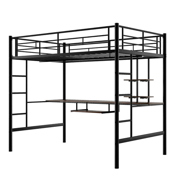 English Elm Loft Full Metal Bed with Desk & Shelf, Space-Saving Modern Black Design, Sturdy 250lb Capacity MF285665AAB