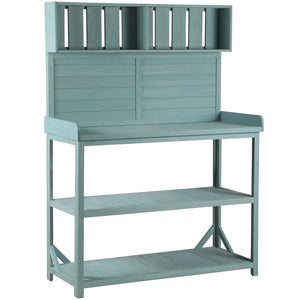 English Elm TOPMAX 65" Wooden Potting Bench with Splash Plate, 4 Shelves & Side Hook, Sturdy Fir Workstation Green WF285323AAF