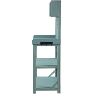 English Elm TOPMAX 65" Wooden Potting Bench with Splash Plate, 4 Shelves & Side Hook, Sturdy Fir Workstation Green WF285323AAF