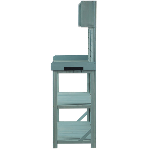 English Elm TOPMAX 65" Wooden Potting Bench with Splash Plate, 4 Shelves & Side Hook, Sturdy Fir Workstation Green WF285323AAF