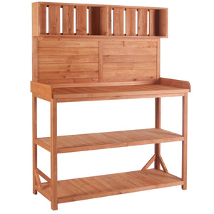 English Elm TOPMAX 65" Wooden Potting Bench with Splash Plate, 4 Shelves & Side Hook, Sturdy Fir Workstation Natural WF285323AAA