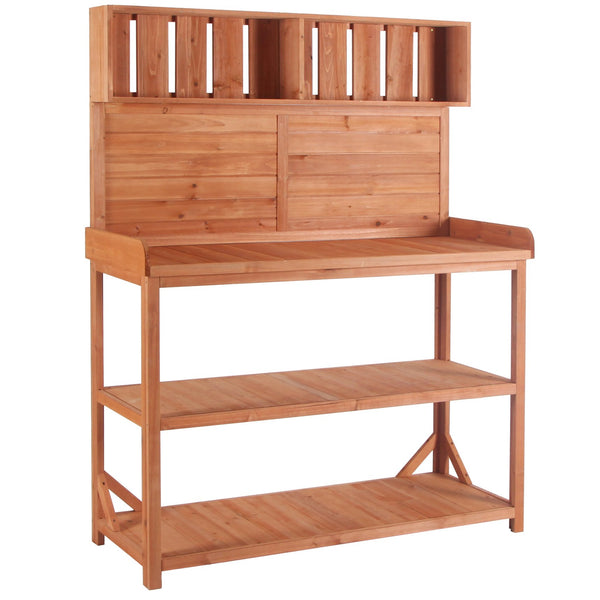English Elm TOPMAX 65" Wooden Potting Bench with Splash Plate, 4 Shelves & Side Hook, Sturdy Fir Workstation Natural WF285323AAA