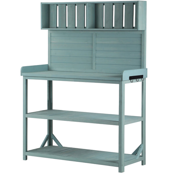 English Elm TOPMAX 65" Wooden Potting Bench with Splash Plate, 4 Shelves & Side Hook, Sturdy Fir Workstation Green WF285323AAF