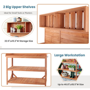 English Elm TOPMAX 65" Wooden Potting Bench with Splash Plate, 4 Shelves & Side Hook, Sturdy Fir Workstation Natural WF285323AAA