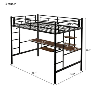 English Elm Loft Full Metal Bed with Desk & Shelf, Space-Saving Modern Black Design, Sturdy 250lb Capacity MF285665AAB