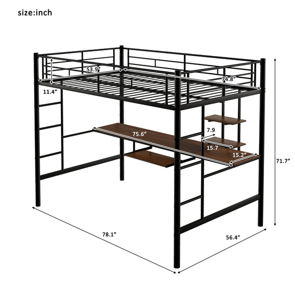 English Elm Loft Full Metal Bed with Desk & Shelf, Space-Saving Modern Black Design, Sturdy 250lb Capacity MF285665AAB