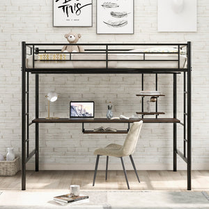 English Elm Loft Full Metal Bed with Desk & Shelf, Space-Saving Modern Black Design, Sturdy 250lb Capacity MF285665AAB