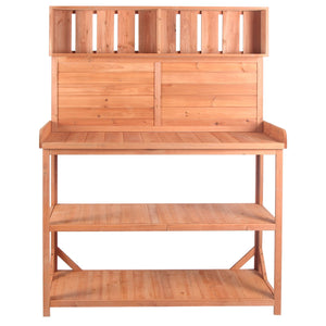 English Elm TOPMAX 65" Wooden Potting Bench with Splash Plate, 4 Shelves & Side Hook, Sturdy Fir Workstation Natural WF285323AAA