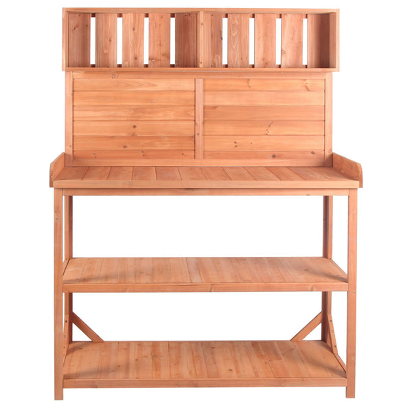 English Elm TOPMAX 65" Wooden Potting Bench with Splash Plate, 4 Shelves & Side Hook, Sturdy Fir Workstation Natural WF285323AAA