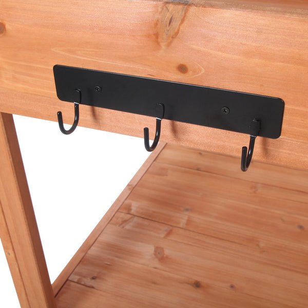 English Elm TOPMAX 65" Wooden Potting Bench with Splash Plate, 4 Shelves & Side Hook, Sturdy Fir Workstation Natural WF285323AAA