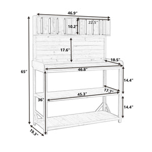 English Elm TOPMAX 65" Wooden Potting Bench with Splash Plate & Hook, 4 Storage Shelves, Fir Wood Patio Workstation N717P221495F