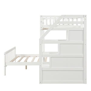 English Elm Twin loft bed with staircase and storage for 3, pine/MDF sturdy design, slat kit included, 97.2"L White SM000107AAK-1