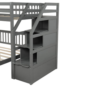 English Elm Twin loft bed with staircase and storage for 3, pine/MDF sturdy design, slat kit included, 97.2"L Gray SM000107AAE-1