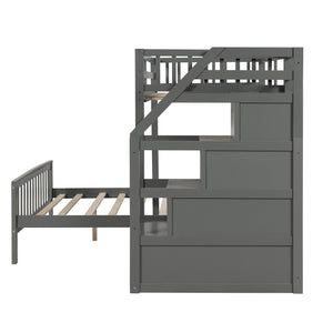 English Elm Twin loft bed with staircase and storage for 3, pine/MDF sturdy design, slat kit included, 97.2"L Gray SM000107AAE-1