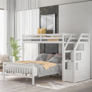 English Elm Twin loft bed with staircase and storage for 3, pine/MDF sturdy design, slat kit included, 97.2"L White SM000107AAK-1