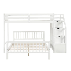 English Elm Twin loft bed with staircase and storage for 3, pine/MDF sturdy design, slat kit included, 97.2"L White SM000107AAK-1