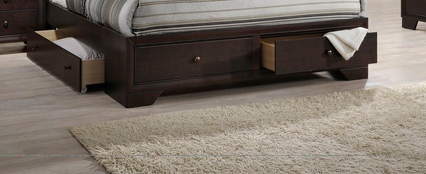 English Elm Modern Queen Storage Bed Cherry Veneer Bookshelf Headboard Four Under Drawer B011S02143