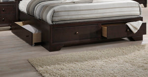 English Elm Modern Queen Storage Bed Cherry Veneer Bookshelf Headboard Four Under Drawer B011S02143