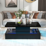 English Elm Coffee Table Cocktail Table Modern Industrial Design With Led Lighting, 16 Colors With A Remote Control (Black)