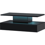 English Elm Coffee Table Cocktail Table Modern Industrial Design With Led Lighting, 16 Colors With A Remote Control (Black)