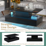 English Elm Coffee Table Cocktail Table Modern Industrial Design With Led Lighting, 16 Colors With A Remote Control (Black)