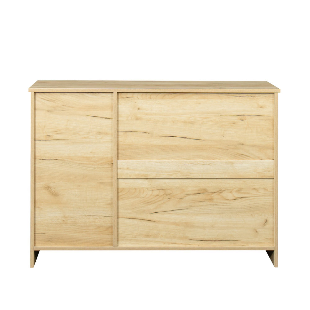 English Elm Modern Wood Buffet Sideboard with 3 Doors, 2 Drawers & Movable Shelves – Oak Console for Dining Entryway W33137242