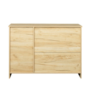 English Elm Modern Wood Buffet Sideboard with 3 Doors, 2 Drawers & Movable Shelves – Oak Console for Dining Entryway W33137242