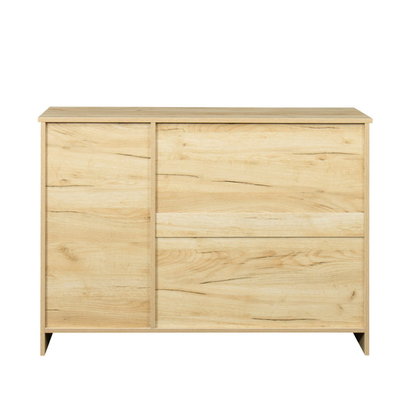 English Elm Modern Wood Buffet Sideboard with 3 Doors, 2 Drawers & Movable Shelves – Oak Console for Dining Entryway W33137242