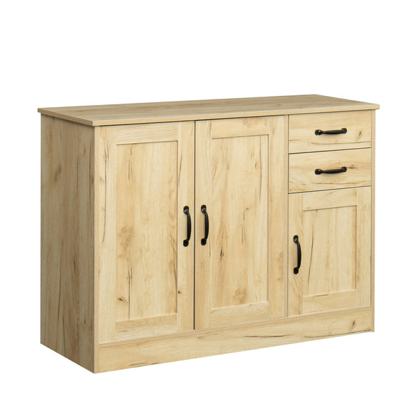 English Elm Modern Wood Buffet Sideboard with 3 Doors, 2 Drawers & Movable Shelves – Oak Console for Dining Entryway W33137242