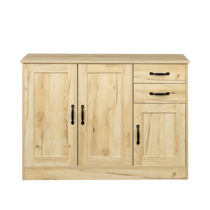 English Elm Modern Wood Buffet Sideboard with 3 Doors, 2 Drawers & Movable Shelves – Oak Console for Dining Entryway W33137242