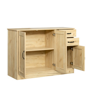 English Elm Modern Wood Buffet Sideboard with 3 Doors, 2 Drawers & Movable Shelves – Oak Console for Dining Entryway W33137242
