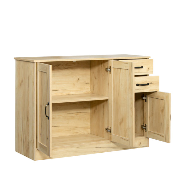 English Elm Modern Wood Buffet Sideboard with 3 Doors, 2 Drawers & Movable Shelves – Oak Console for Dining Entryway W33137242