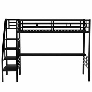 English Elm Metal Twin Loft Bed with Integrated Desk Powder Coated Steel Frame for Compact Rooms SM000604AAB-1