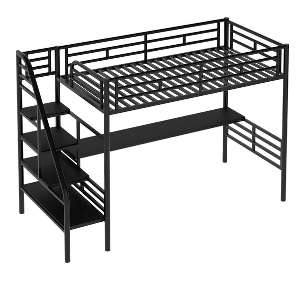 English Elm Metal Twin Loft Bed with Integrated Desk Powder Coated Steel Frame for Compact Rooms SM000604AAB-1