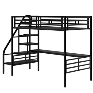 English Elm Metal Twin Loft Bed with Integrated Desk Powder Coated Steel Frame for Compact Rooms SM000604AAB-1