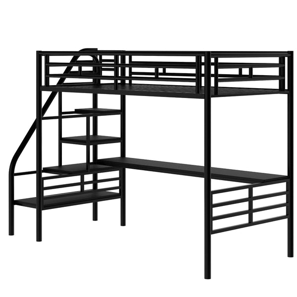 English Elm Metal Twin Loft Bed with Integrated Desk Powder Coated Steel Frame for Compact Rooms SM000604AAB-1