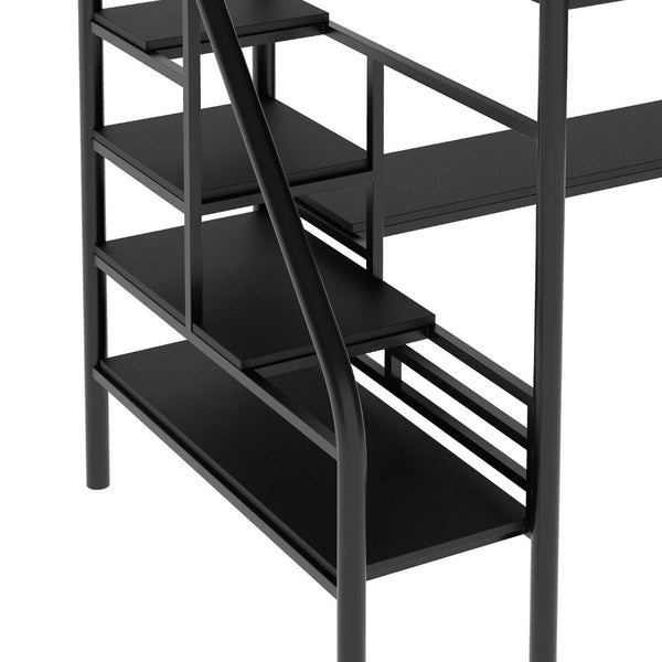 English Elm Metal Twin Loft Bed with Integrated Desk Powder Coated Steel Frame for Compact Rooms SM000604AAB-1