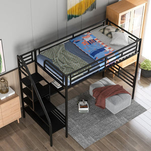 English Elm Metal Twin Loft Bed with Integrated Desk Powder Coated Steel Frame for Compact Rooms SM000604AAB-1