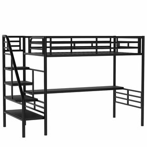 English Elm Metal Twin Loft Bed with Integrated Desk Powder Coated Steel Frame for Compact Rooms SM000604AAB-1