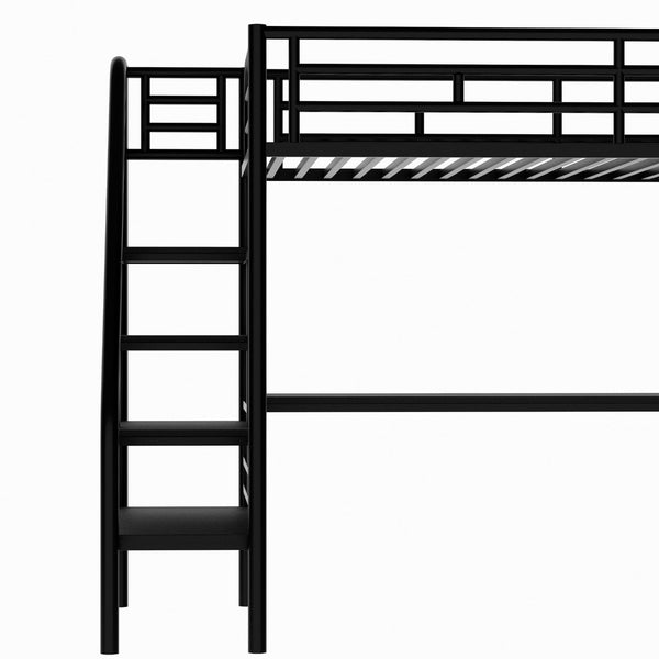 English Elm Metal Twin Loft Bed with Integrated Desk Powder Coated Steel Frame for Compact Rooms SM000604AAB-1