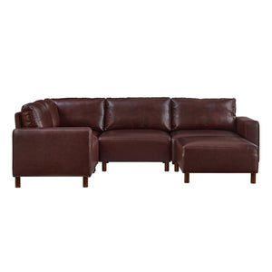 English Elm Modern Five Piece Modular Sectional with Ottoman Pu Leather Living Room Sofa Set Burgundy W1097S00268