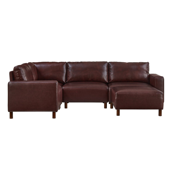 English Elm Modern Five Piece Modular Sectional with Ottoman Pu Leather Living Room Sofa Set Burgundy W1097S00268