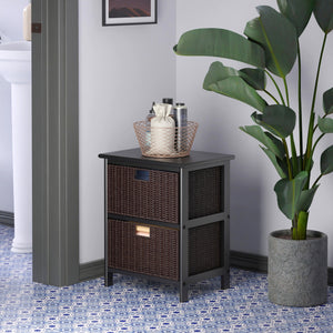 Winsome Wood Omaha Storage Rack With 2 Chocolate Corn Husk Baskets - Stylish Organization For Any Room Black ,Chocolate Solid ,Composite Wood ,Corn Husk 20216-winsome-wood