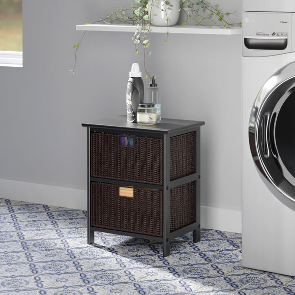 Winsome Wood Omaha Storage Rack With 2 Chocolate Corn Husk Baskets - Stylish Organization For Any Room Black ,Chocolate Solid ,Composite Wood ,Corn Husk 20216-winsome-wood