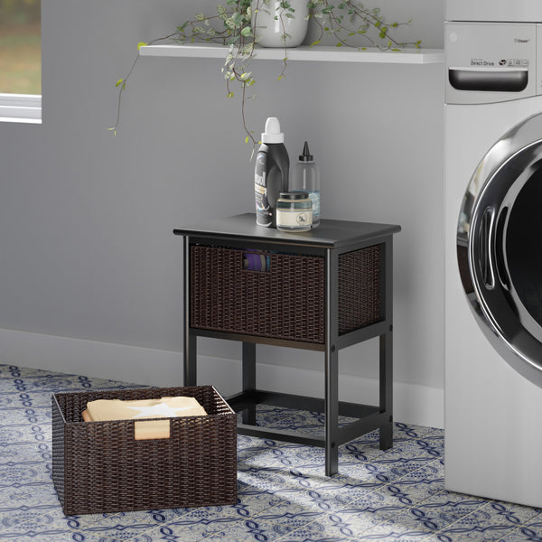 Winsome Wood Omaha Storage Rack With 2 Chocolate Corn Husk Baskets - Stylish Organization For Any Room Black ,Chocolate Solid ,Composite Wood ,Corn Husk 20216-winsome-wood