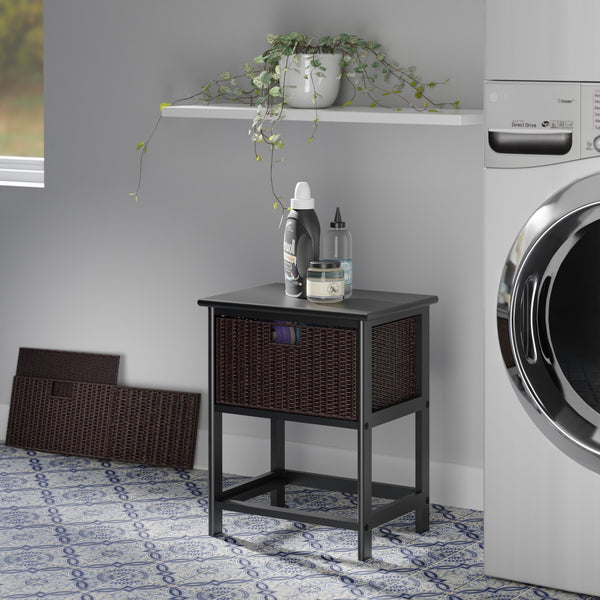 Winsome Wood Omaha Storage Rack With 2 Chocolate Corn Husk Baskets - Stylish Organization For Any Room Black ,Chocolate Solid ,Composite Wood ,Corn Husk 20216-winsome-wood