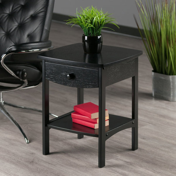 Winsome Wood Claire Curved Nightstand Table - Elegant Black Accent Table With Storage Drawer & Shelf Space Black Solid ,Composite Wood 20218-winsome-wood