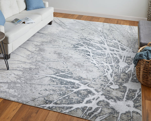 Feizy Rugs Astra Abstract Watercolor Rug – Elevate Your Space With Luxurious Metallic Designs And Soft Texture Gray,Silver,Ivory Polyester,Polypropylene Ara39l5fgryslvp18