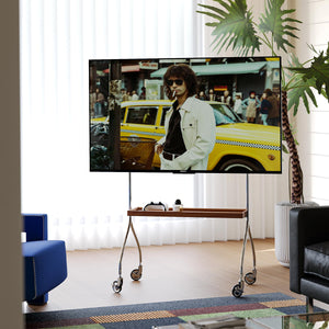 English Elm Walk 360° Movable TV Stand Antique Finish with Metal & Wood Shelves, Fits 43–70" TVs, 200lb Load Black Brown W3318P305324