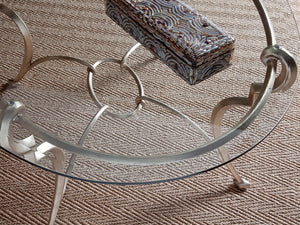 Lexington Artistica Home Colette Oval Cocktail Table - Hand-forged Italian Design With Beveled Tempered Glass Top Elegance Champagne Wood 2022-949c